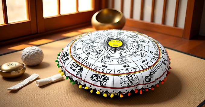 CRAFT KALA 22" Bohemian Floor Pillow Pouf Cover Mandala Boho Large Round Meditation Room Pillow Covers for Adults Seating Poufs Cushion Cover for Kids Playroom Yellow and White Zodiac