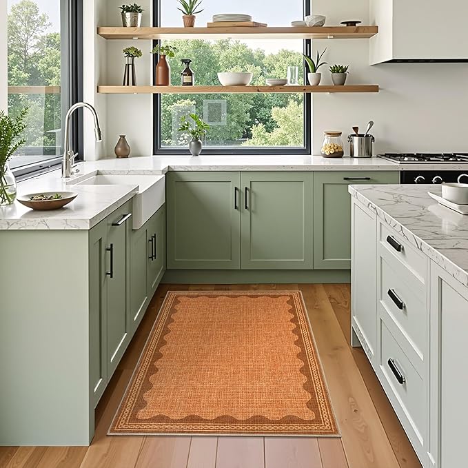 Scalloped Orange Door Mat Indoor Rugs for Entryway Small Rug 2x3 Washable Non-Slip TPE Backing Modern Minimalism Soft Low-Pile Throw Carpet for Bedroom Kitchen Bathroom