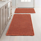 MIULEE Orange Set of 2 Waffle Bathroom Rugs, Boho Bath Rugs Non Slip Washable, Super Absorbent Bath Mats, Ultra Soft Rubber Backed Shower Mats for Bathroom Floor, Tub, 17"x24"+20"x32"
