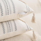 Boho Throw Pillow Covers 12x20 Set of 2 Cotton Woven Tufted Farmhouse Lumbar Pillows Covers with Tassels Outdoor Neutral Decorative Pillowcases Rectangle Textured Accent Cushion for Couch Bed Sofa