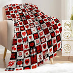Valentine’s Day Decorative Throw Blanket Gifts for Mom, Wife, Buffalo Plaid Red Red Heart Lip Rose Love Letter Decoration Fleece Blankets for Couch Bed Sofa, Romantic Decor, 40x50 Inch