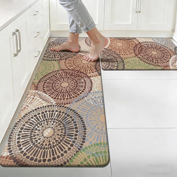 HEBE Cushioned Kitchen Mats for Floor Set of 2, Non Slip Anti Fatigue Kitchen Rugs and Mats, Floral Waterproof Comfort Foam Standing Mat Floor Carpet for Kitchen,Home Office,Sink,Laundry