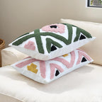 Boho Accent Lumbar Pillow Covers 12x20 - Tufted Abstract Modern Throw Pillow Covers, Farmhouse Decorative Pillowcase for Couch, Sofa, Bed, Living Room -Green Pink Black Geometric