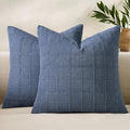 Woaboy Linen Check Throw Pillow Covers Set of 2 - Blue Farmhouse Modern Boho Vintage Decorative Cushion Covers for Sofa Couch Bedroom Living Room Decor 22x22 Inch
