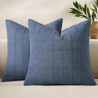 Woaboy Linen Check Throw Pillow Covers Set of 2 - Blue Farmhouse Modern Boho Vintage Decorative Cushion Covers for Sofa Couch Bedroom Living Room Decor 20x20 Inch