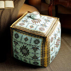 Unstuffed Pouf Cover Ottoman Footrest Bohemian Chenille Foot Stool Floor Bean Bag 18x18x18 Inches for Living Room Bedroom Home Decor (Mustard Yellow, Cube)