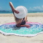 Oversize Round Mandala Beach Towel Blanket, Circle Microfiber Bohemian Boho Quick Dry Super Water Absorbent Towel, Hippy Gypsy Yoga Mat Picnic Table Mediation Throw Tapestry with Tassel Ultra ,59”