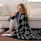Joiedomi Throw Blanket for Couch, Black Grey Checkered Knitted Blankets Gifts for Women Mom Girls, Cozy Cute Soft Throw Home Room Decor Aesthetic Women Mothers Birthday Gifts 50x70 Inches