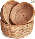 Rattan Fruit Basket for Kitchen Counter, Natural Wicker Bread Basket for Serving, Hand Woven Food Baskets, Decorative Bread Baskets for Serving, Fruits, Snacks, Candies, Nuts, Keys, Etc.(Round-Combo)