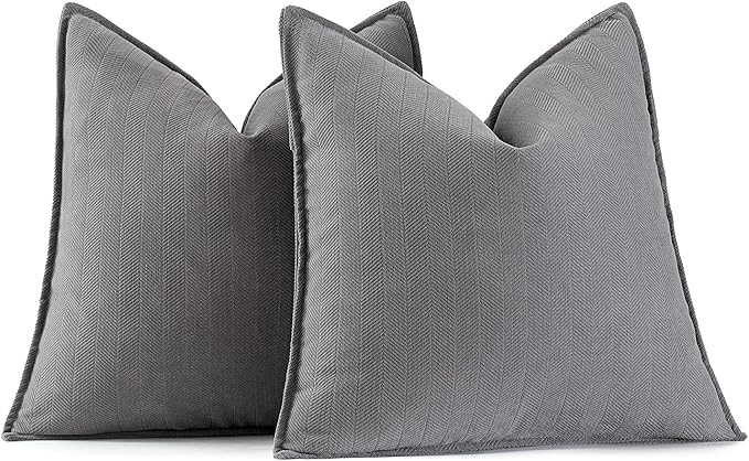 MIULEE Pack of 2 Grey Decorative Pillow Covers 26x26 Inch Soft Chenille Luxurious Couch Throw Pillows Farmhouse Cushion Covers Euro Shams with Elegant Design for Sofa Bedroom Living Room Home Decor