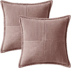 MIULEE Blush Pink Corduroy Decorative Euro Sham Pillow Covers 24x24 Inch with Splicing Set of 2 Soft Boho Pillow Covers Broadside Textured Pillowcases for Couch Bed Livingroom
