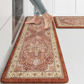 KIMODE Anti Fatigue Fall Kitchen Mats, Boho Distressed Kitchen Floor Mats 17"x47"+17"x29", Non Slip Waterproof Kitchen Rugs, Padded Comfort Standing Mats for Laundry, Office, Sink, Desk Orange Multi