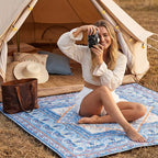 Boho Picnic Blankets 80''x 80'' Extra Large Beach Blanket Waterproof Sandproof Foldable Machine Washable Vintage Grass Lawn Park Mat for Family Camping Party Music Festival