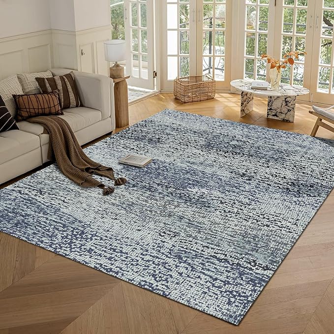 RUGSURE Washable Area Rug - 1/6 Thick - Stain & Water Resistant Non-Slip - Resistant Rug for Living Room, Bedroom, Nursery, Pet & Child Friendly, Vintage Charm Area Rugs (Grey+LightTeal, 5' x 7')