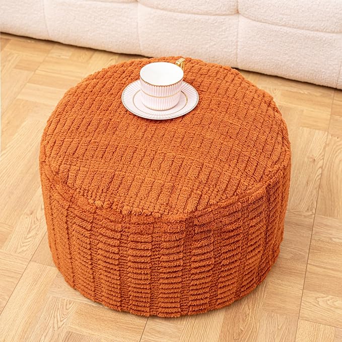 Handmade Unstuffed Ottoman Pouf Cover – Versatile Storage Footstool & Floor Pouf for Living Room, Bedroom, or Wedding Decor | 20" Diameter x 14" Height | Filler Not Included (Burnt Orange)