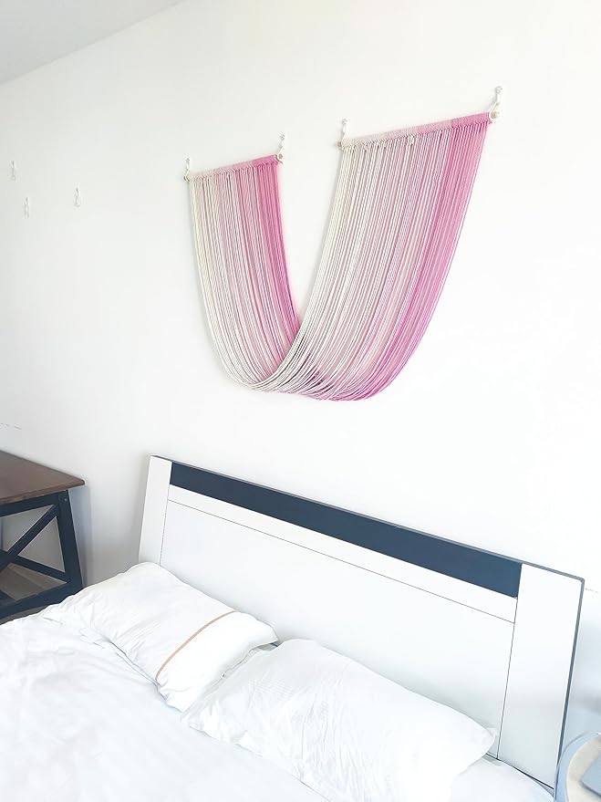 QULBUJ Dip Dye Large Macrame Wall Hanging Tie-Dye Yarn Tapestry Home Boho Wall Decor Ombre Art Headboard Bedroom Living Room 52" Wx34 L,Pink