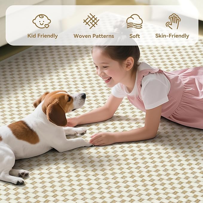 2x6 ft Kitchen Runner Rugs Mat Non Slip Woven Runners for Hallways Washable, Soft Long Entryway Laundry Hall Floor Runner Carpet for Indoor Backdoor Bedroom Living Room, Beige