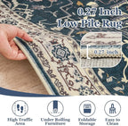 Deep Blue Round Rugs 5ft, Non Slip Washable Thin Circle Rugs for Bedroom Living Room, Traditional Medallion Printed Circle Carpet 5 feet for Kitchen Dining Room
