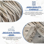 VClife Large Sofa Cover Chenille Couch Cover for 2 Cushion Couch Sofa, Modern Beige Gray Striped Couch Covers for Kids Washable Sectional Sofa Protector with Tassel 71"X118"