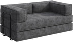 WLIVE 60'' Futon Sofa Bed, Convertible Sleeper Sofa, Folding Pull Out Couch Boneless Mattress with Fixed Frame, Corduroy, with Storage Pocket, Grey