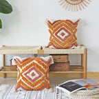 JOJUSIS Boho Throw Pillow Covers with Handmade Tassels Decorative Woven Tufted Orange Pillowcase for Couch Bedroom 20 x 20 Inch