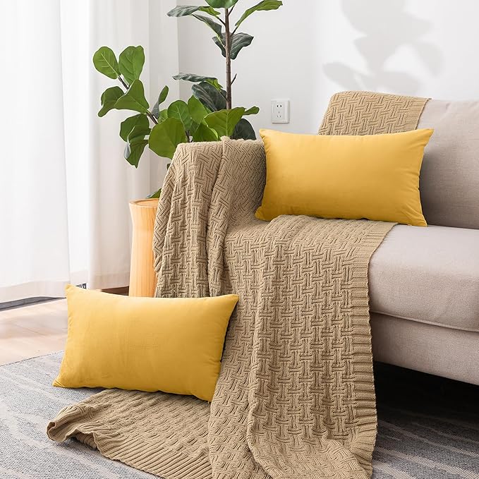 NiNi ALL Decorative Throw Pillow Covers Velvet 12x20 Inch Pack of 2 Yellow Cushion Covers Soft for Couch Sofa Bedroom Living Room Outdoor