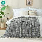 Multi-Color Grey Cable Woven Throw Blanket for Couch,50"X60" Boho Style Textured Blankets for Home Decor,Super Soft Warm Cozy Chunky Blanket with Decorative Tassels for Bed and Sofa