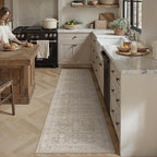 HUGEAR 2x8 Runner Rug Hallway Vintage Beige Machine Washable Retro Floral Low Pile Carpet Vacuumable Distressed Long Throw Rug Bedroom Office Bathroom Kitchen Laundry Non Slip Soft Lightweight