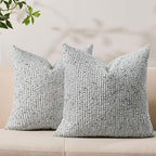 Decorative Couch Throw Pillow Covers 18x18 Set of 2 Blue Striped Soft Wool Pillow Covers Neutral Textured Boho Cushion Covers for Modern Farmhouse Sofa Bedroom Living Room Decor SY012-C18