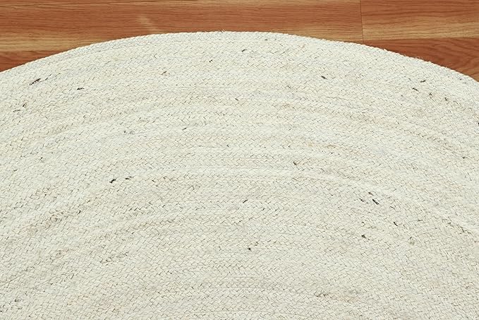 Circle Area Rug - 3 Ft' Round White Natural Jute Mat Geometric Kilim Rug Indoor Outdoor Use Flatweave Rugs for Bedroom Bedside Round Dining Table Mat Hall & Kitchen