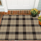 3x4 Jute Rugs for Entryway, Checkered Washable Entry Rug, Indoor Door Mat for Front Door, 3 x 4 Kitchen Mats for Floor, Non Slip Rubber Backing, Thin Modern Farmhouse Black and Brown Rattan Décor
