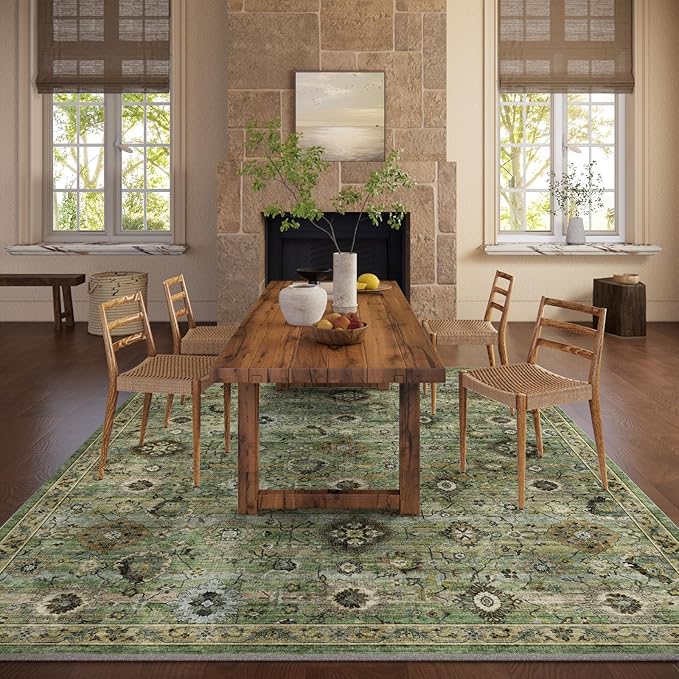 Washable Area Rugs for Living Room: 6x9 Rug Boho Vintage Rugs Stain Resistant Non Slip Low Pile Lightweight Soft Carpets for Bedroom Kitchen Dining Room Nursery Kids Room Farmhouse Home Office
