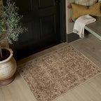 HUGEAR 2x3 Entryway Area Rug Brick Red Small Rug Machine Washable Door Mat Vintage Floral Low Pile Carpet Vacuumable Distressed Throw Rug Entrance Kitchen Bathroom Bedroom Non Slip Lightweight