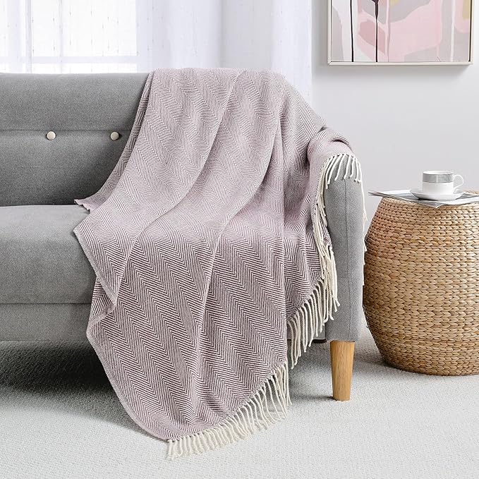 BOURINA Herringbone Throw Blanket,Soft Lightweight Cozy Throw for Bed Couch Decorative Blanket, Purple 50" x 60"