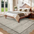 GarveeHome Scalloped Living Room Rug 5x7 Area Rug Washable Area Rug for Bedroom Modern Traditional Kids Rug Non Slip Throw Rugs Soft Low Pile Stain Resistant Carpet for Dining Room 5 ft x7 ft Brown