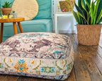 Mandala Life ART Boho Floor Cushion Cover Gray Square Moroccan Pouf Ottoman Pillow for Meditation Yoga and Boho Chic Low Seating Area Cotton 24x8 Unstuffed
