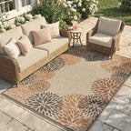 LIVEBOX Modern Easy Jute 5x7 Outdoor Rug, Washable Area Rugs for Living Room Patio Floral Indoor Outdoor Rug, Boho Farmhouse Non Slip Carpet for Backyard Foyer Dining Room(Beige, 5'x7')