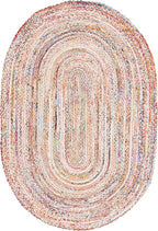 SAFAVIEH Area Rug 5x8 Oval - Cape Cod Collection - Beige & Multi, Handmade Jute & Cotton, Woven Braided Design (CAP202B)
