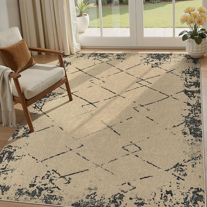 5x7 Jute Rug for Living Room: Farmhouse Carpet Indoor Outdoor Washable Non Slip Area Rug for Bedroom Patio Backyard Dining Room Table Home Office - Modern Brown