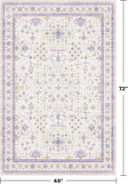 Purple Rugs for Girls Bedroom, Non Slip Machine Washable 4x6 Floral Area Rug for Nursery Kids Room, Living Room, Low Pile Lavender Girly Dorm Pastel Décor