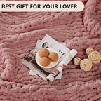 L'AGRATY Chunky Knit Blanket Throw: 72''x84'' Chenille Chunky Knitted Throw Blanket for Bed Couch - Handmade Thick Big Cable Knit Blanket - Large Chunky Crochet Blanket for Home Decor(Rose Pink)