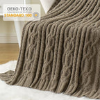Battilo Camel Tan Throw Blanket for Couch,51"x67", Cable Chenille Knitted Throw Blankets for Bed, Sofa, Chair,Living Room, Soft Cozy Thick Warm Decorative Textured Blanket.