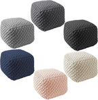 Casafield Square Pouf Ottoman, Natural - 18.5" W x 18.5" D x 14.5" H Cotton Knit Foot Stool - Boho Floor Pouffe for Living Room, Bedroom, Home Office