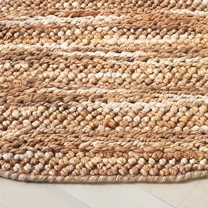SAFAVIEH Natural Fiber Couture Collection Area Rug - 6' Round, Natural, Handmade Jute, Ideal for Living Room, Bedroom, Home Office, Dining Space (NFC101B-6R)
