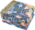 Queen Size Throw Blanket for Bed 100% Cotton Boho Oversized Soft Cozy Muslin Quilt Blanket Double Bird and Florals, Vintage Farmhouse Cottage Woven Blankets for Bedding Couch,80"×90"- Blue&Yellow