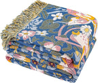 Boho Cotton Muslin Twin Size Bed Throws,100% Cotton Rustic 4 Layer Reversible Bid and Floral Woven Washable Breathable Decor Quilt 60"×80" for Couch Sofa All Seasons,Blue &Yellow