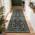 GarveeHome Kitchen Runner Rug 2.5x10 Runner Rug Non Slip Washable Runners for Hallways, Boho Vintage Rugs with Rubber Backing Soft Low-Pile Indoor Carpet for Entryway Bedroom Blue Black