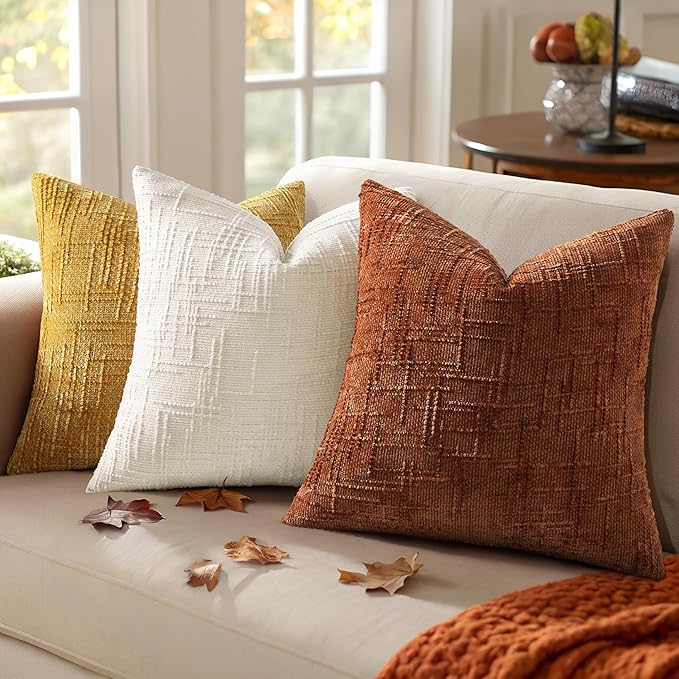 decorUhome Rust Chenille Throw Pillow Covers 16x16 Set of 2 Textured Soft Cozy Slubby Couch Pillow Covers Modern Farmhouse Boho Decorative Pillow Cases for Bed Sofa Living Room