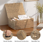 StorageWorks Extra Large Wicker Baskets with Lid for Organizing, Seagrass Storage Baskets for Shelves, Decorative Box with Built-in Handles, Natural, 1 Pack
