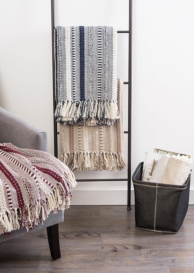 DII Braided Striped Decorative Throw Blanket, 50x60, Navy